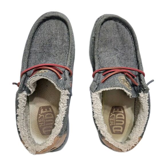 Hey Dude Wally Black Shell Shearling Lined Canvas Slip On Shoes Gray Mens Size 8 - Picture 7 of 10